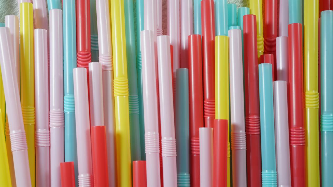 a collection of brightly colored plastic straws