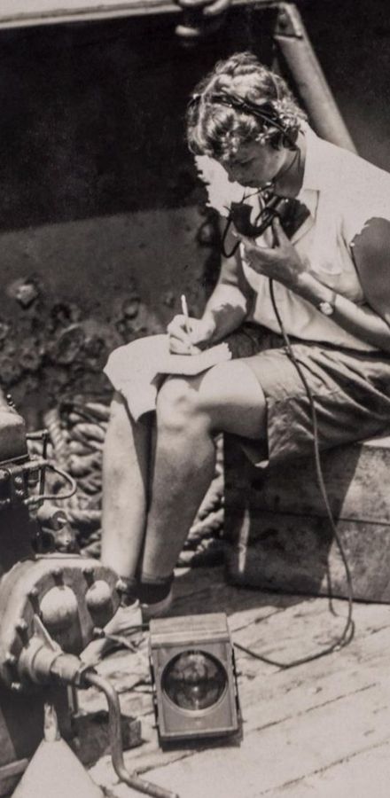 On deck in 1930, Gloria Hollister Anable communicated with William Beebe and Otis Barton in the bathysphere as it descended underwater off Bermuda.